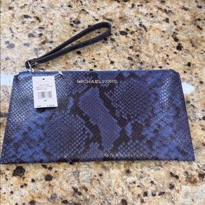 Michael Kors Navy Snakeskin Wristlet